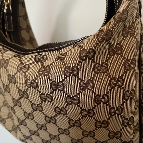 GUCCI | GG Jacquard/Leather Trim Hobo Shoulder Bag in Brown - Picture 12 of 17